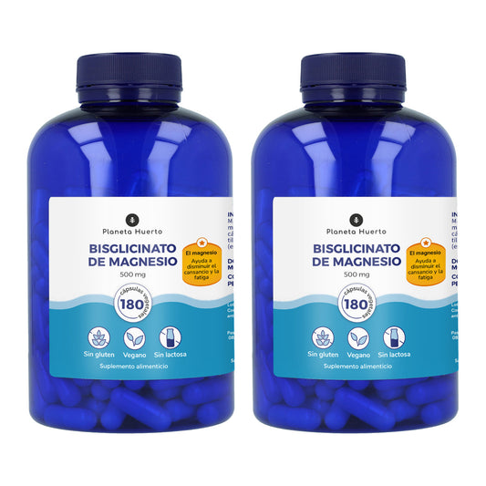 Embalagem 2xBisglicinato de Magnésio 500 mg Planeta Huerto 180 cápsulas