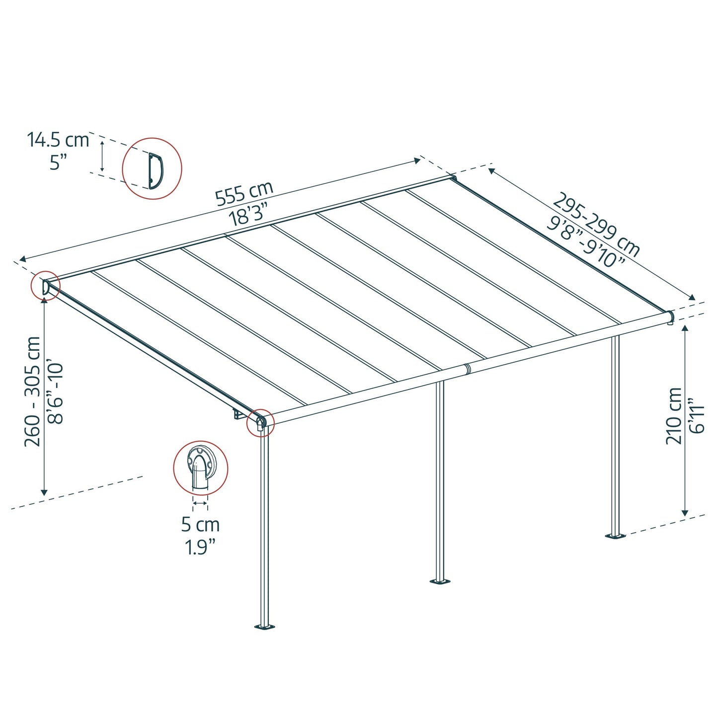 Pérgola anexa Feria 555x299 cm 