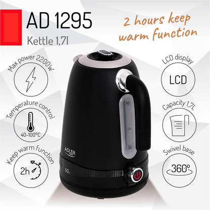 Hervidor Agua Eléctrico, Capacidad 1,7l, Sin Bpa, Control Temperatura, Acero Inox, Inalámbrico Adler Ad1295b, 2200w_3