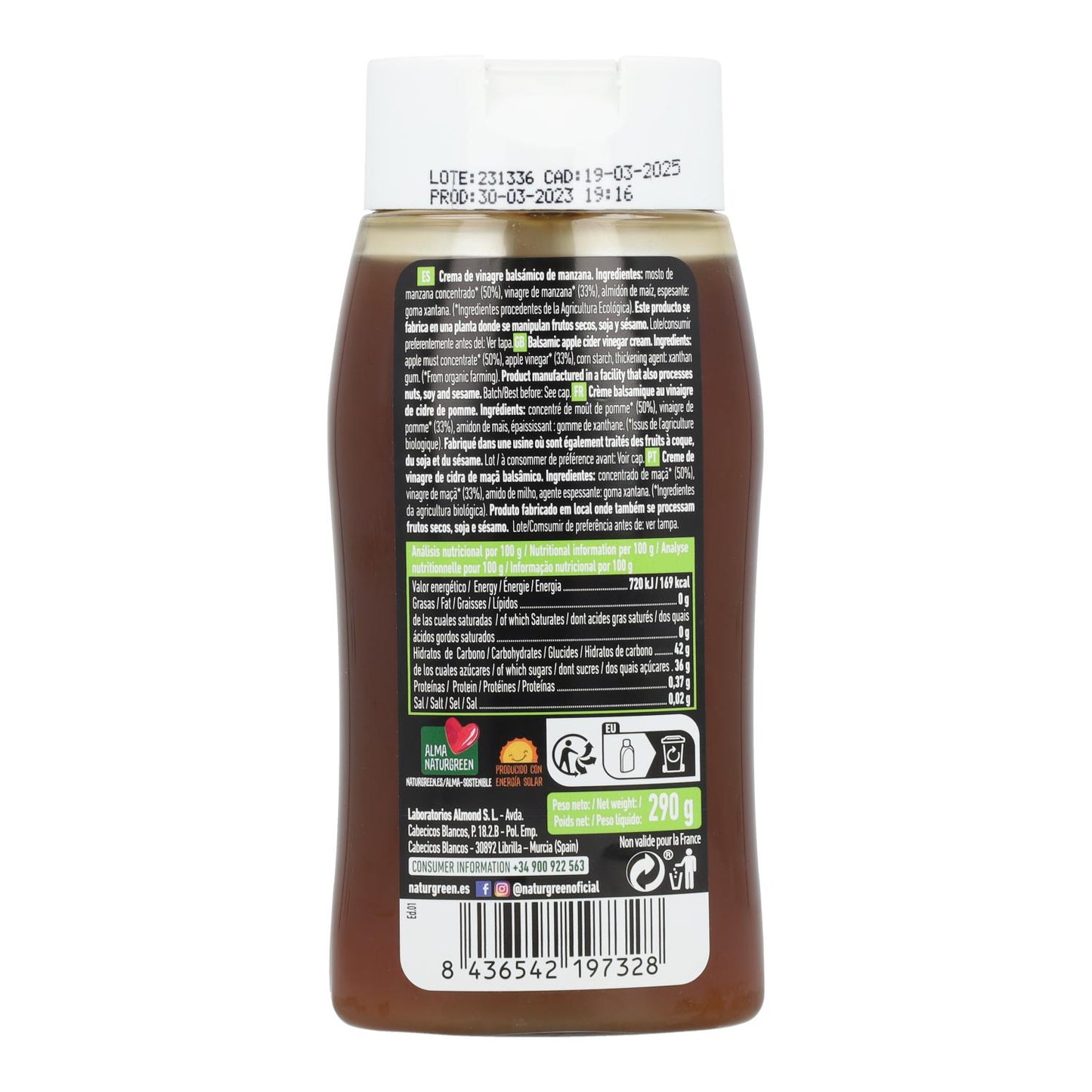 Creme de Maçã Sem Glúten Biológico com Vinagre Balsâmico Naturgreen 290g