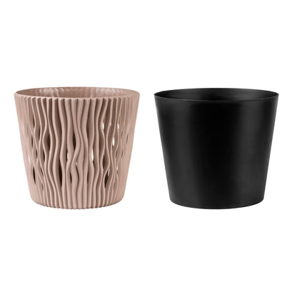 2x Maceta Redonda De Plastico Sandy Round En Color Mocca 12 (largo) X 12 (ancho) X 11,1 (alto) Cm