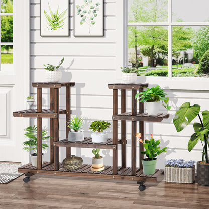 Outsunny Estantería Para Plantas De 4 Niveles Con Ruedas 123,5x33x80 Cm Marrón_1