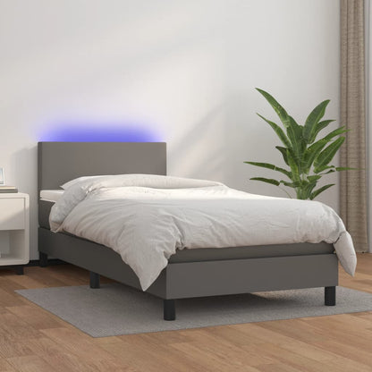 Cama Box Spring Y Colchón Led Cuero Sintético Gris 80x200 Cm / Vetonek_2