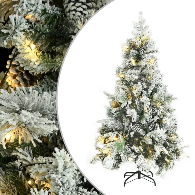 Vidaxl Árbol De Navidad Con Nieve, Luces Led Y Piñas Pvc Y Pe 195 Cm_0