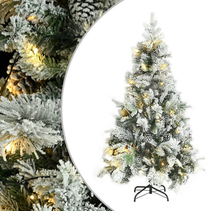 Vidaxl Árbol De Navidad Con Nieve, Luces Led Y Piñas Pvc Y Pe 195 Cm_0