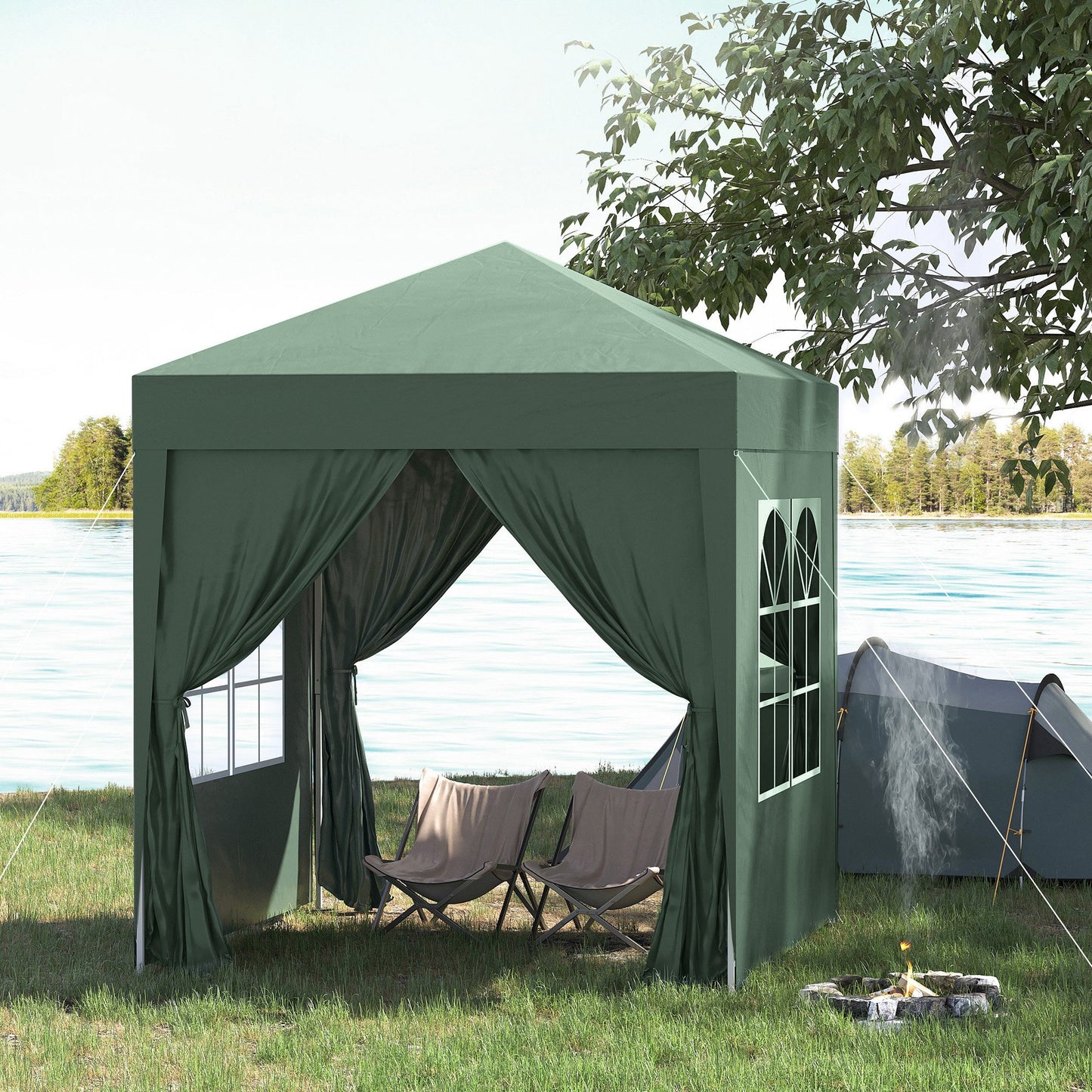 Outsunny Carpa Plegable 2x2m Exterior Con 4 Paredes Y Bolsa De Transporte Verde_1