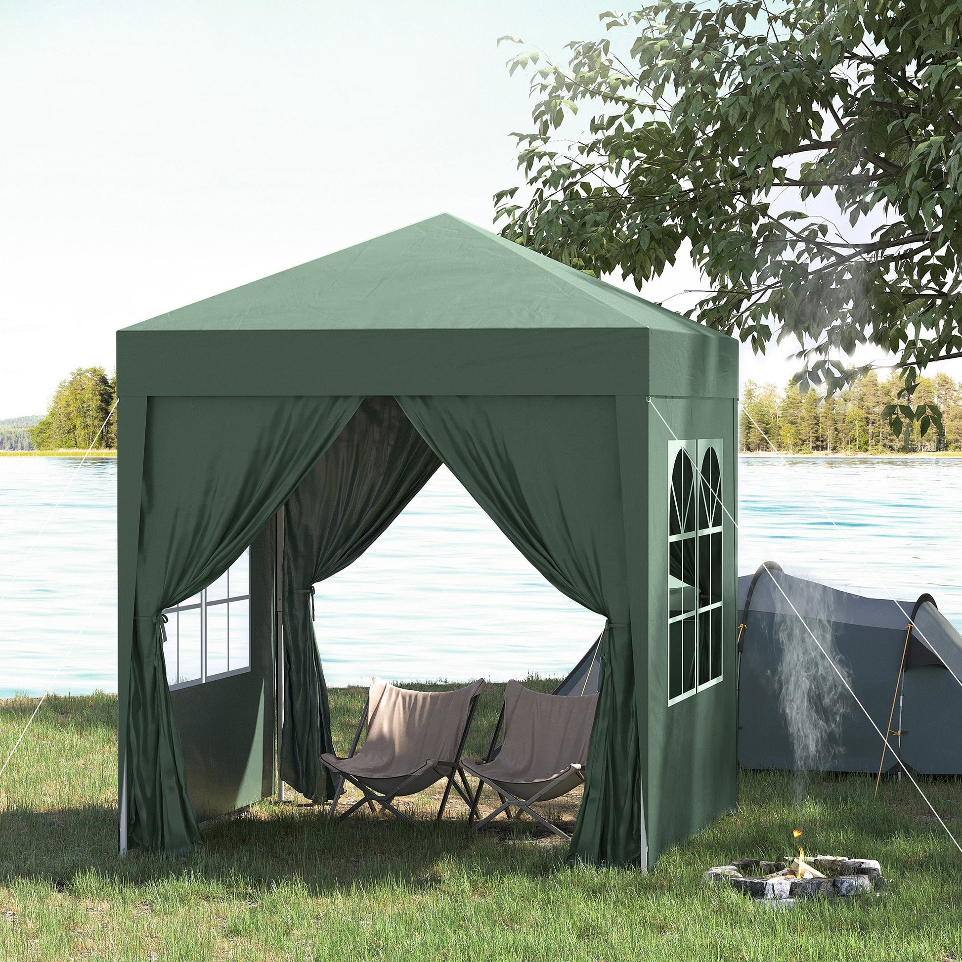 Outsunny Carpa Plegable 2x2m Exterior Con 4 Paredes Y Bolsa De Transporte Verde_1