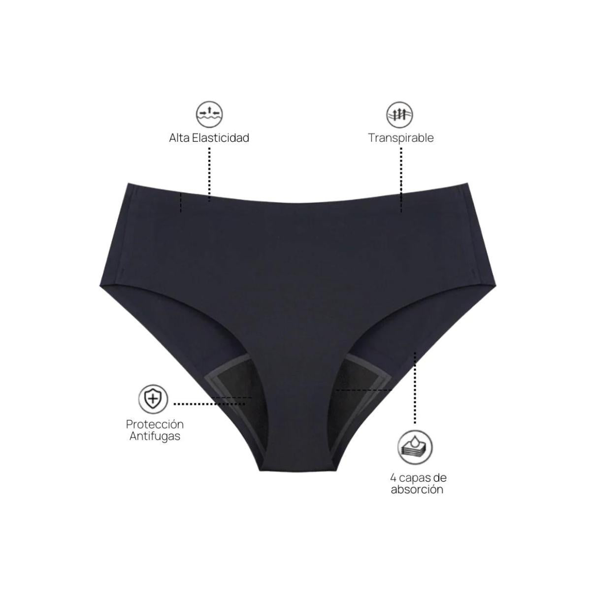 Cueca menstrual sem costuras My Alma, preta, tamanho S