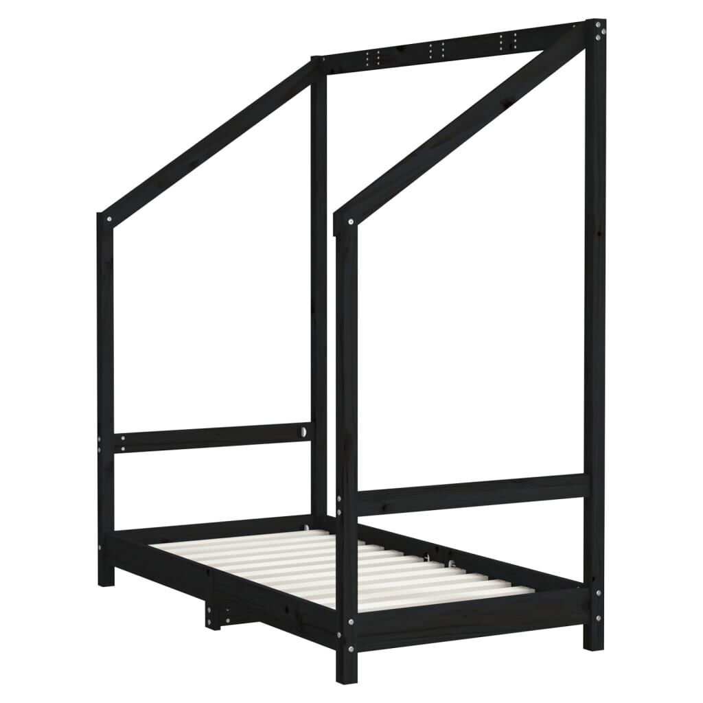 Vidaxl Estructura De Cama De Niños Madera De Pino Negro 2x(70x140) Cm_3
