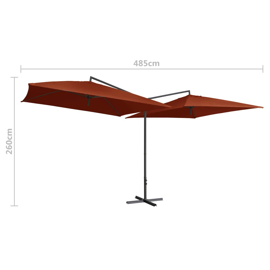 Vidaxl Sombrilla Doble De Jardín Palo De Acero Terracota 250x250 Cm_2