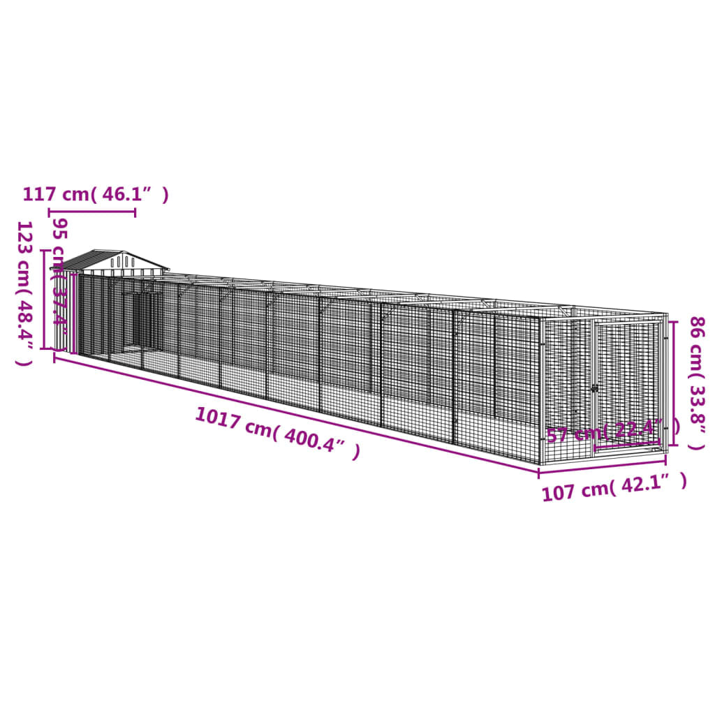 Vidaxl Caseta Perro Tejado Acero Galvanizado Gris Claro 117x1017x123cm_2