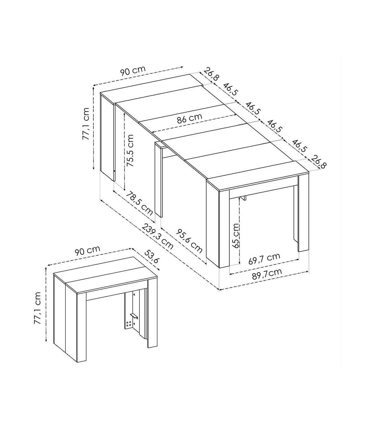Mesa De Comedor Bailen Multifunción Extensible En Madera Nordic De 77 Cm(alto), 54-101-147-194-240 Cm(ancho), 90 Cm(largo)_4