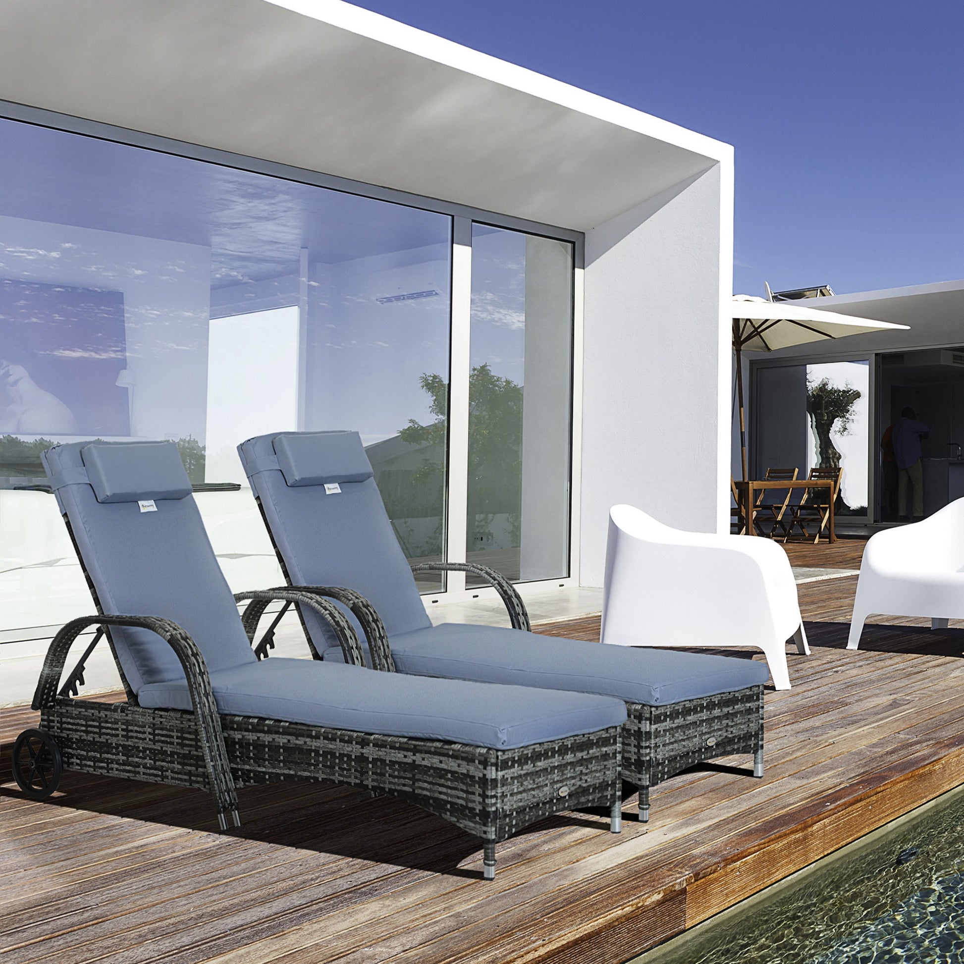 Outsunny Conjunto 2 Tumbonas Ratán Jardín Con Respaldo Ajustable 200x73x72-103cm_1