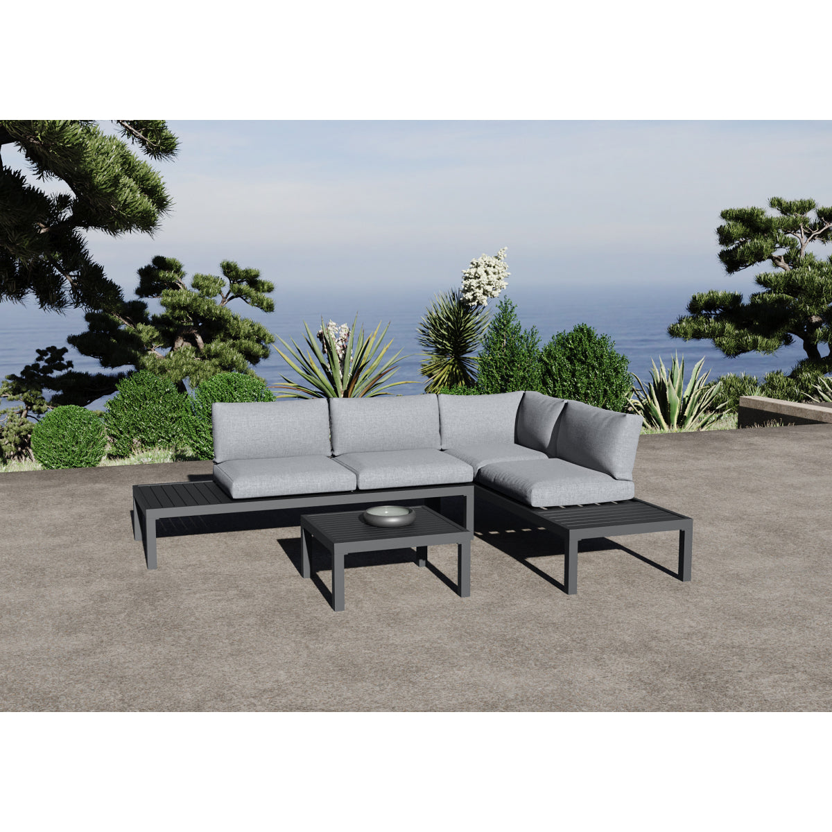 Manava Aluminio Gris Oscuro 5 Personas Esquina Set De Jardín 2 Sofás + 1 Mesa - Muebles De Jardín_4