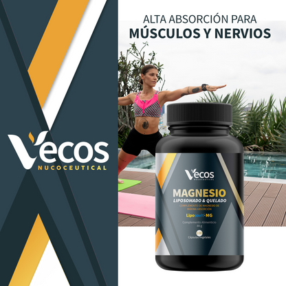 Magnesio Liposomado y Quelado VECOS (100 cápsulas) | Alta biodisponibilidad | Menos cansancio y fatiga | Liposovit®_1