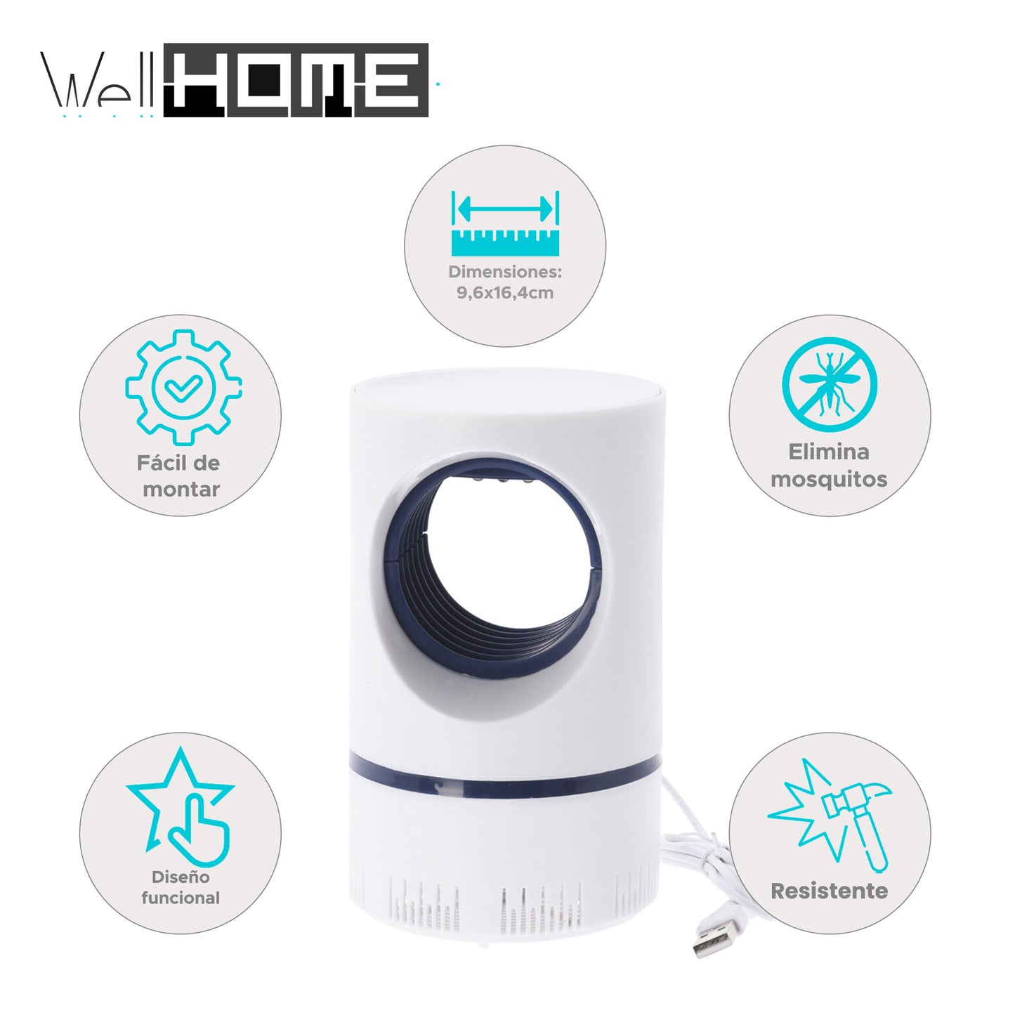 Well Home Lámpara Matamosquitos Con Ventilador Y Cable Usb, Tamaño Ø9,6x16,4cm_1