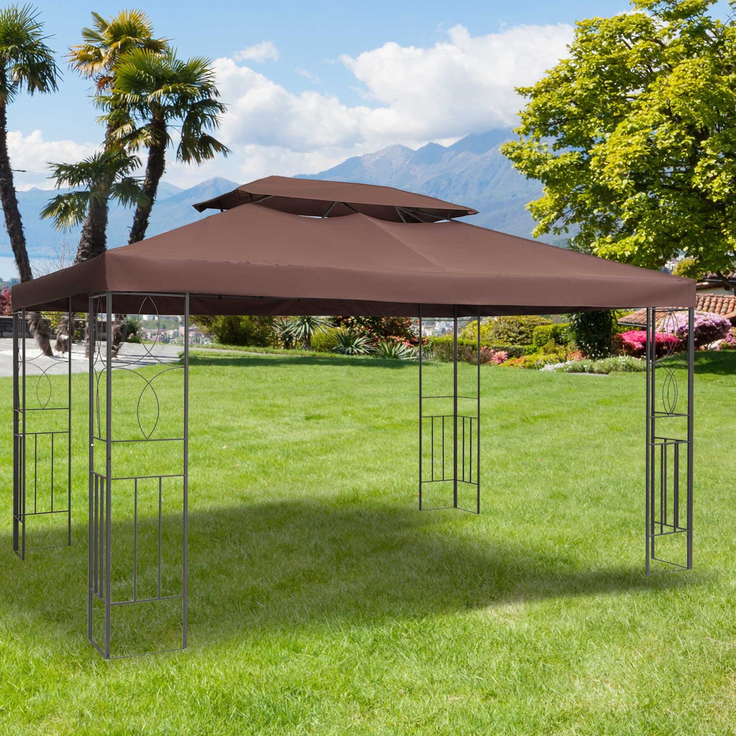 Outsunny Techo De Repuesto 4x3 M Para Cenador Jardín Exterior 2 Niveles Marrón_1