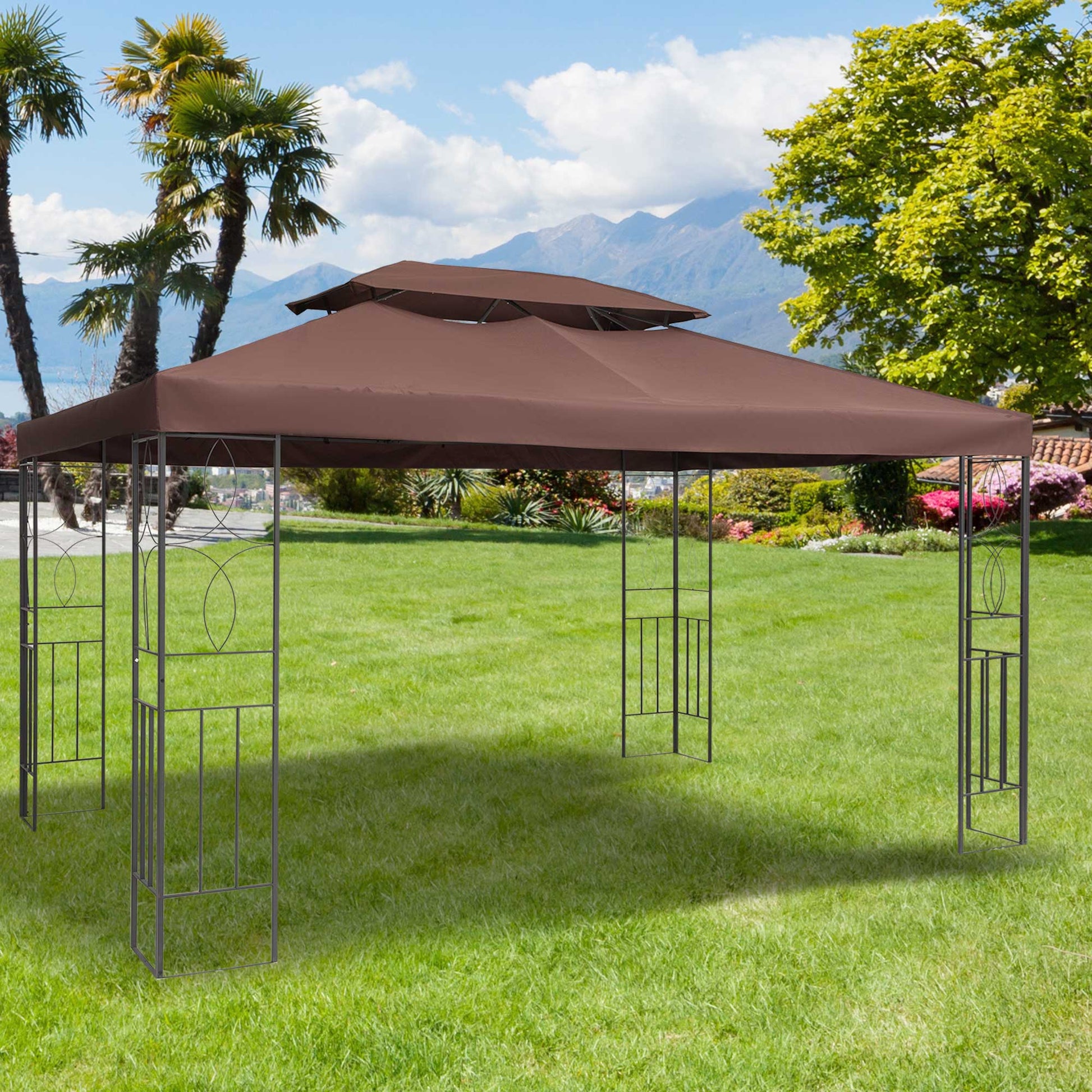Outsunny Techo De Repuesto 4x3 M Para Cenador Jardín Exterior 2 Niveles Marrón_1