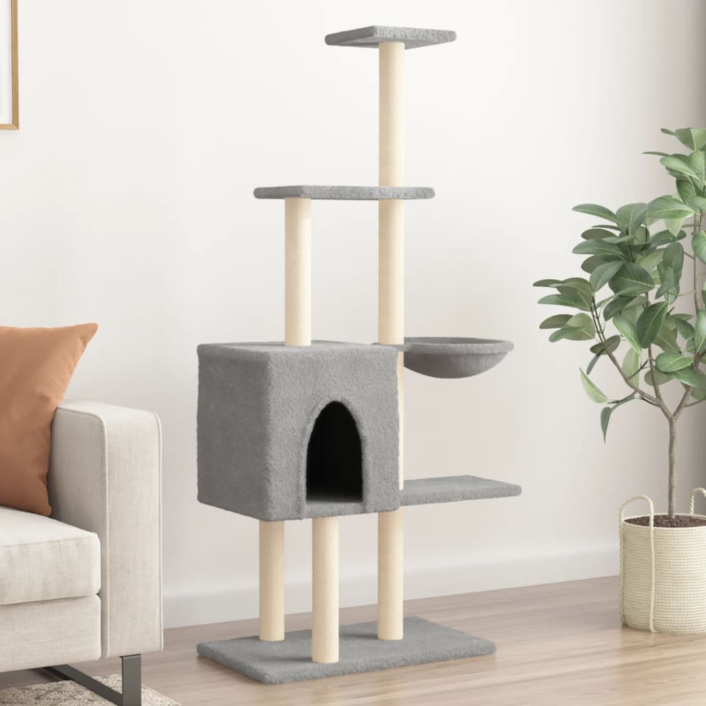 Rascador Para Gatos Con Postes De Sisal Gris Claro 145 Cm_1