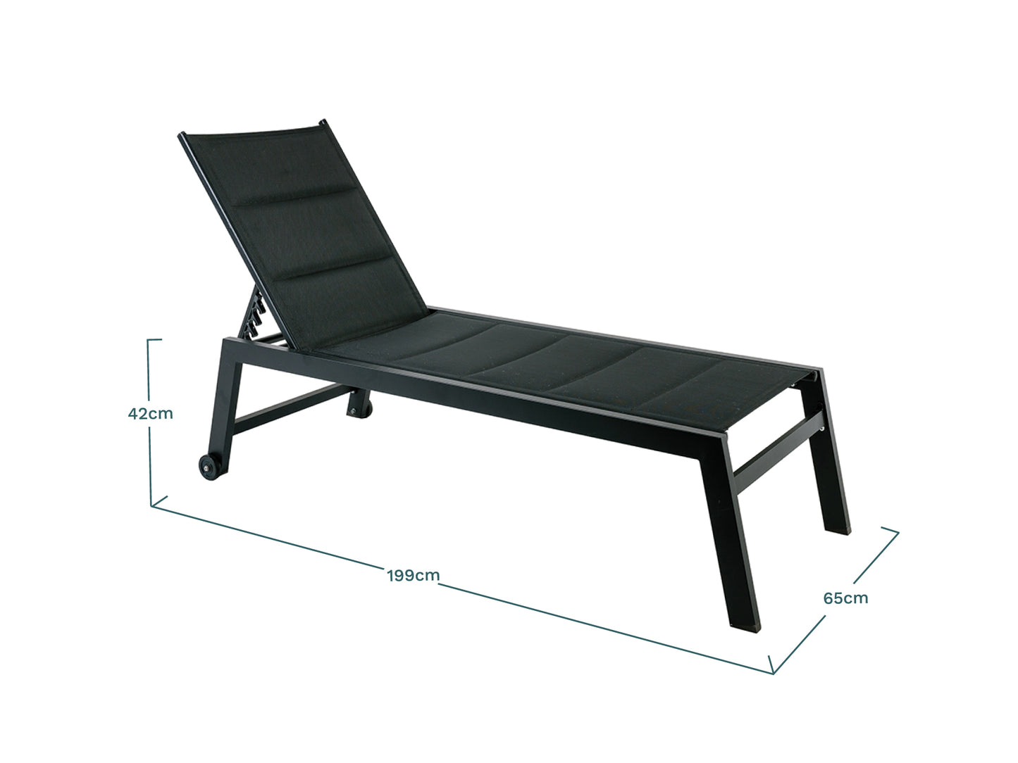 Lote De 2 Tumbonas Pampa Texaline Negra Con Espuma 2x1 Y Multiposiciones De Aluminio Con Ruedas Apilables 199x65x42cm - Tumbonas, Hamacas Y Tumbonas_3