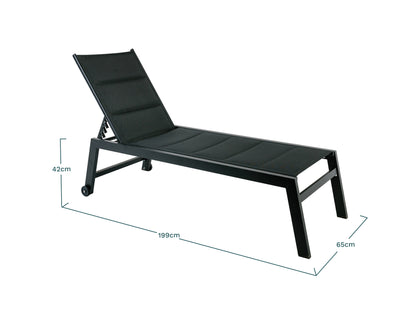 Lote De 2 Tumbonas Pampa Texaline Negra Con Espuma 2x1 Y Multiposiciones De Aluminio Con Ruedas Apilables 199x65x42cm - Tumbonas, Hamacas Y Tumbonas_3