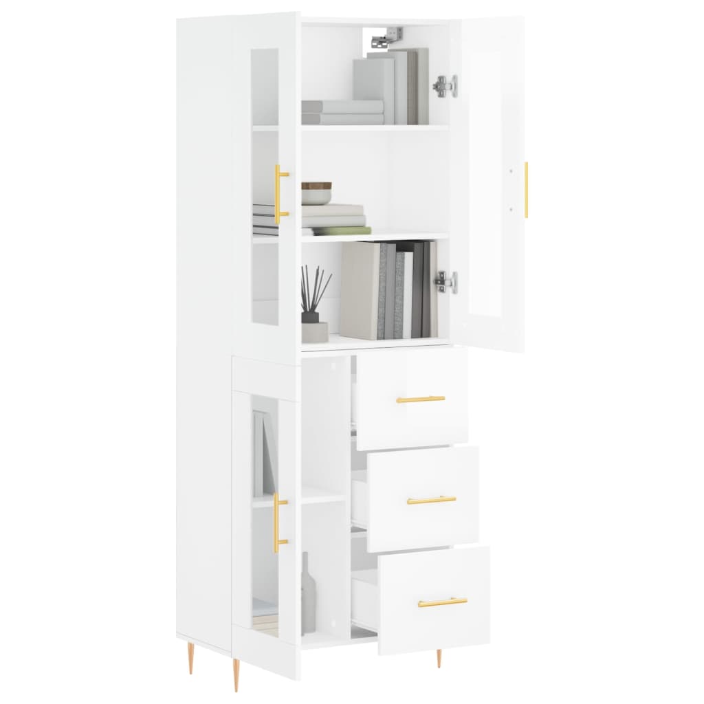 Aparador Alto Madera Contrachapada Blanco Brillo 69,5x34x180 Cm_2