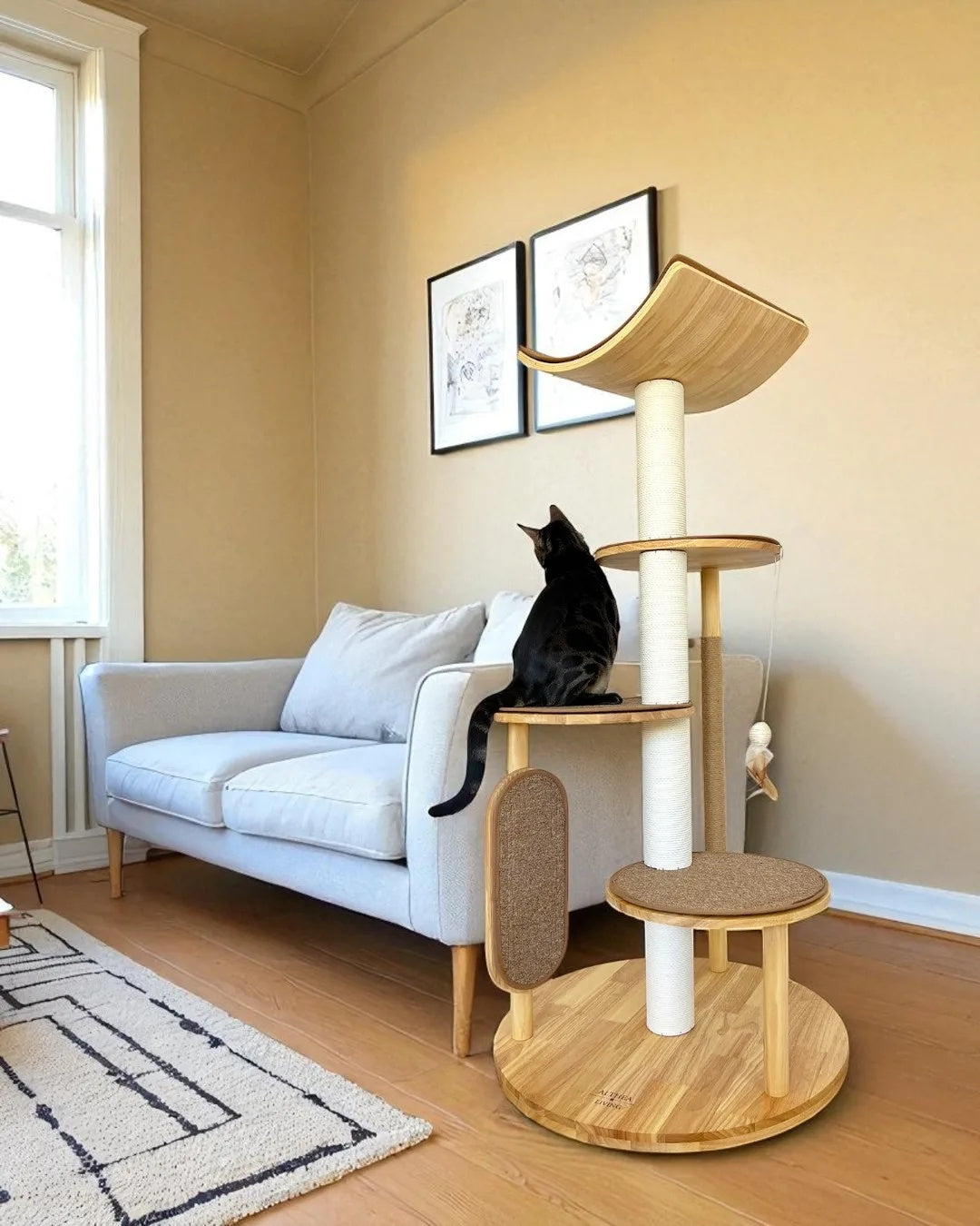 Árbol Rascador Para Gatos Gaviota, 3 En 1 Con Cama Y Zona De Escalada Althea Living 140x76x76cm_2