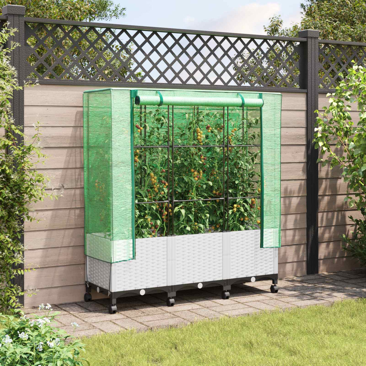 Maceta De Jardín Con Cubierta De Invernadero Y Ruedas 3 Uds. Pp_1