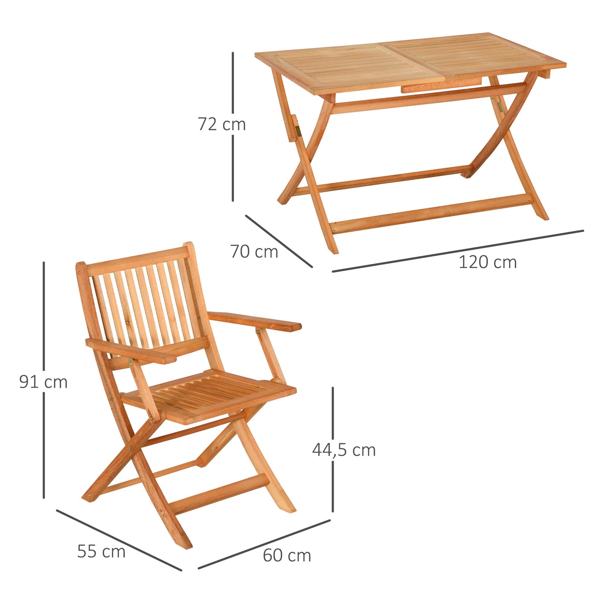 Outsunny Conjunto De Jardín De Madera Plegable Set Mesa 120x70x72 Cm Y 4 Sillas_2
