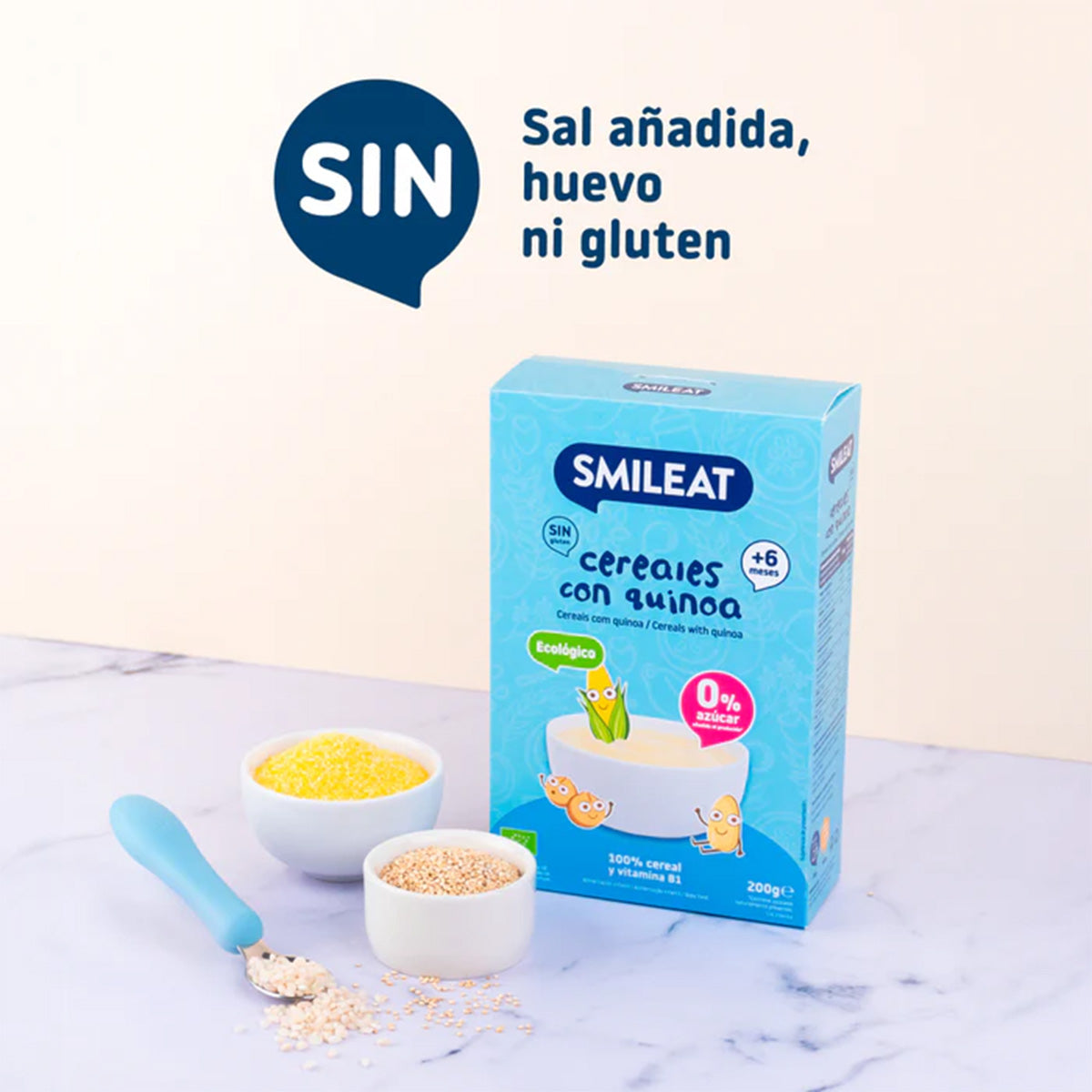 Pack de 2 Papas de Cereal Sem Glúten Smileat Eco com Quinoa, 200g