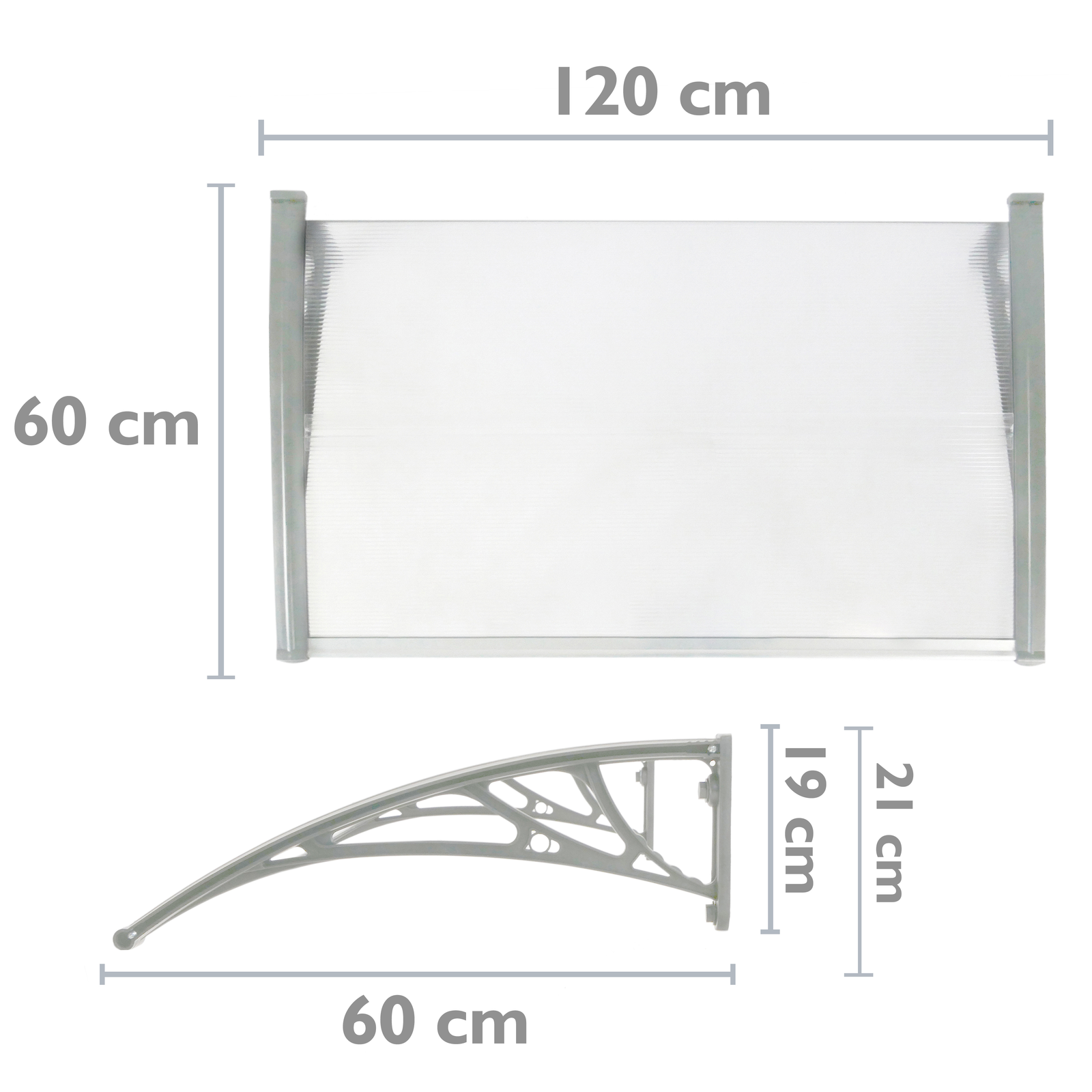 Tejadillo De Protección 120x60cm Marquesina Para Puertas Y Ventanas Gris_1