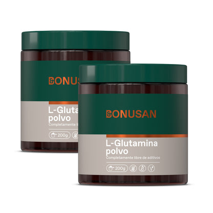 Embalagem de 2x pó de L-Glutamina Bonusan, 200 gramas de pó