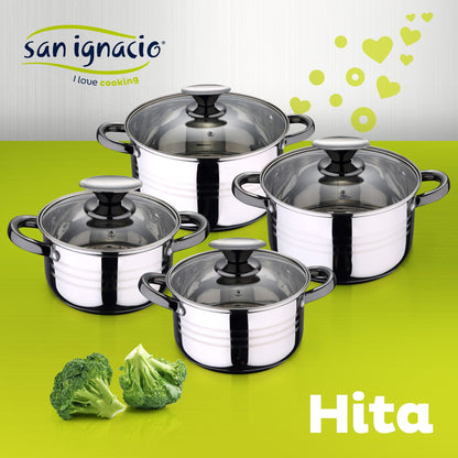 Bateria De Cocina 8 Piezas Apta Para Induccion San Ignacio Hita En Acero Inoxidable Con Set De 12 Tapas De Silicona Jolie_1