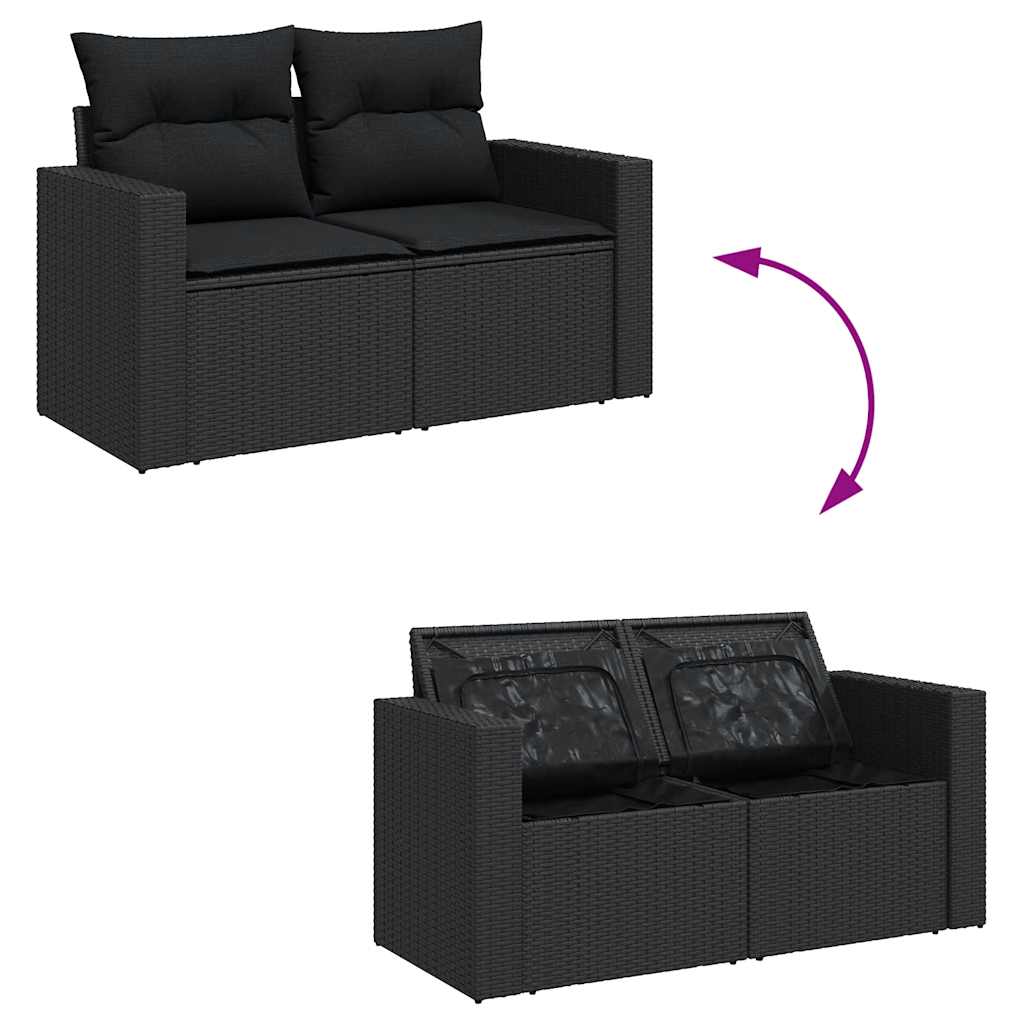 Set Sofás Jardín Y Cojines 9 Pzas Ratán Sintético Acacia Negro / Vetonek_0