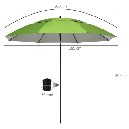 Outsunny Sombrilla De Playa Ø185x205 Cm Con Techo Doble Ángulo Ajustable Verde_2