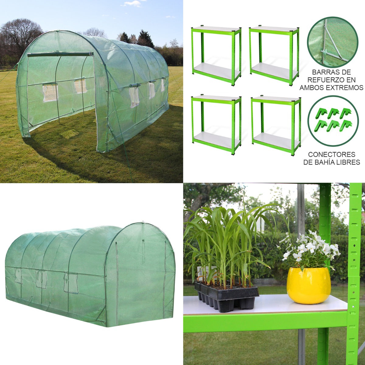 Invernadero Politúnel Con Estantería Galvanizada De Jardín Carpa De Cultivo 19mm 5 X 2m_3