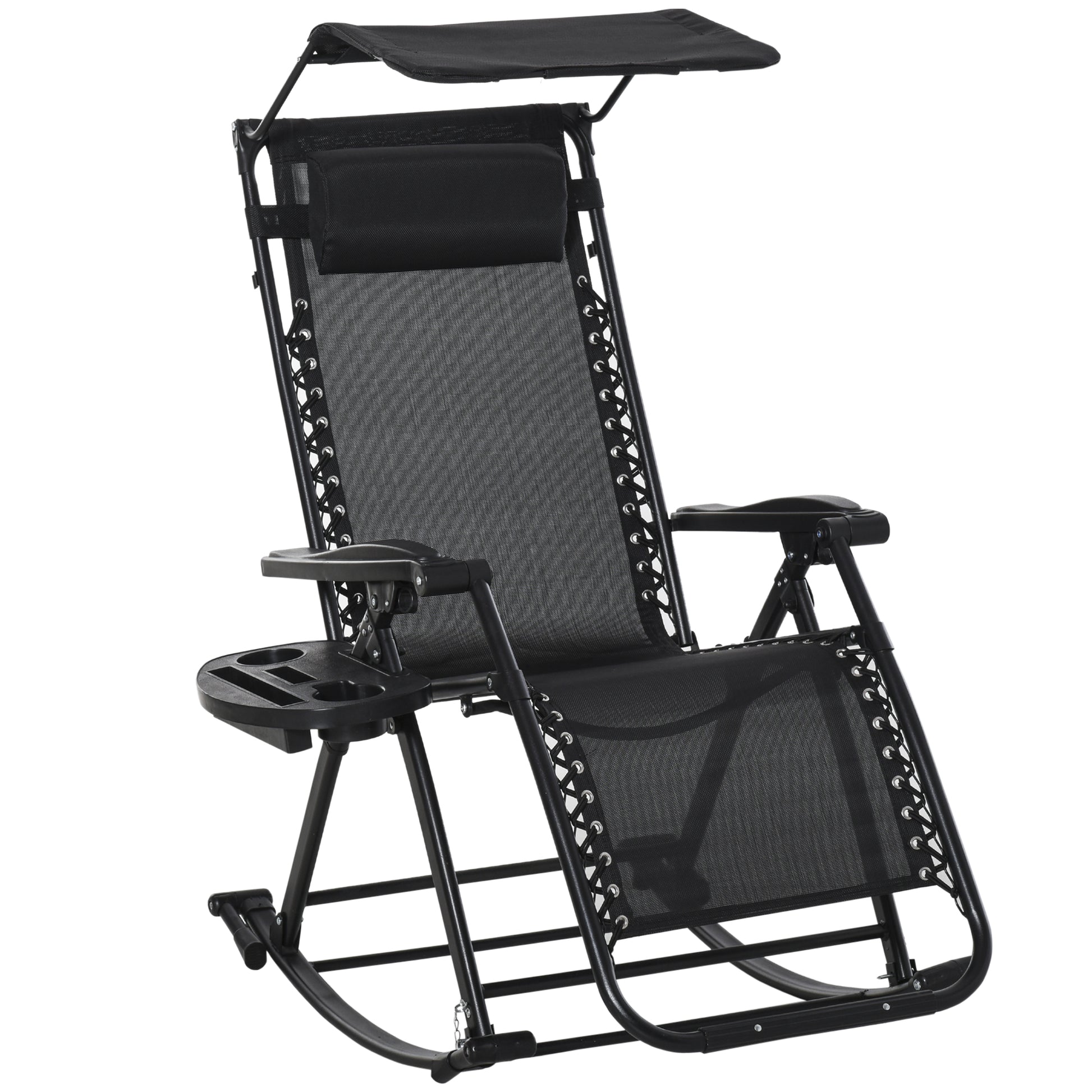 Outsunny Silla Mecedora De Jardín Plegable Con Techo Reposacabezas Extraíble_0