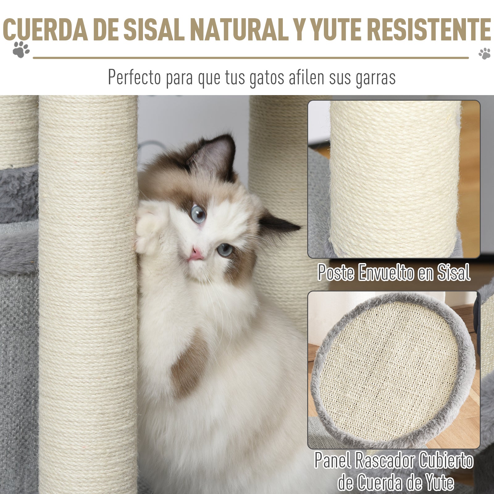 Pawhut Árbol Rascador Para Gatos Grande 80x55x122cm Hamaca Plataformas Juguetes_5