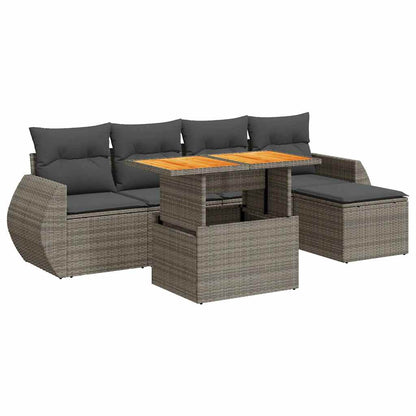 Set De Muebles De Jardín 6 Pzas Y Cojines Ratán Sintético Gris / Vetonek_0