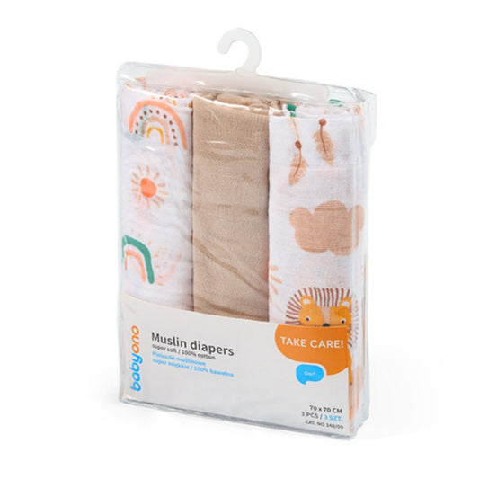 Babyono Pack 3 Muselinas Natural Algodón 70x70 Cm | Suavidad Imprescindible Para Cada Día_0