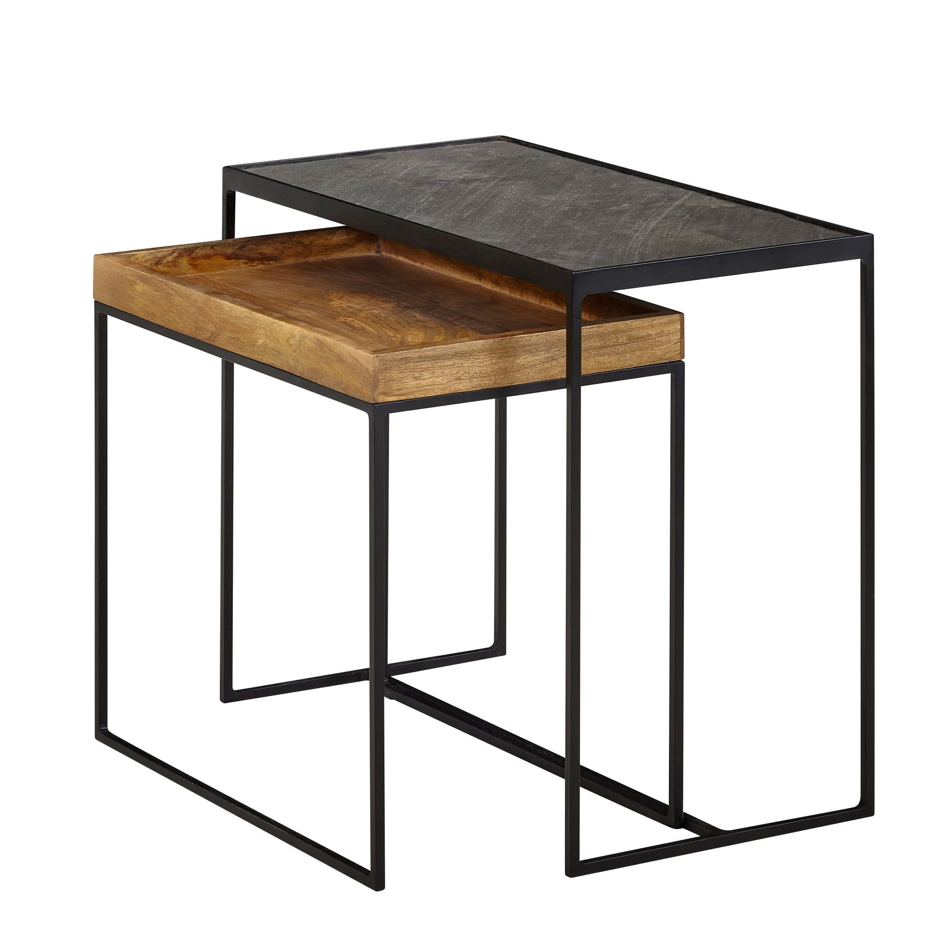 Juego De Mesa De Salón De 2 Mesas Auxiliares De Madera Maciza De Mango_0