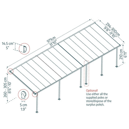 Pérgola anexa Feria 300x971 cm cinzento 