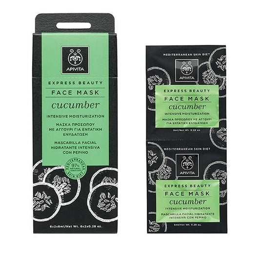 Máscara Facial Hidratante Intensiva Apivita Express Beauty com Pepino 2 x 8 ml