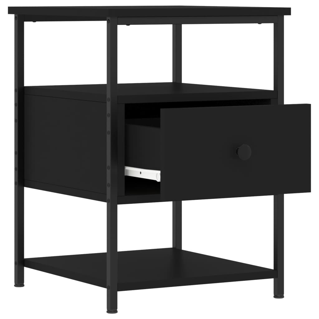 Mesita De Noche Madera De Ingeniería Negra 40x42x56 Cm_3