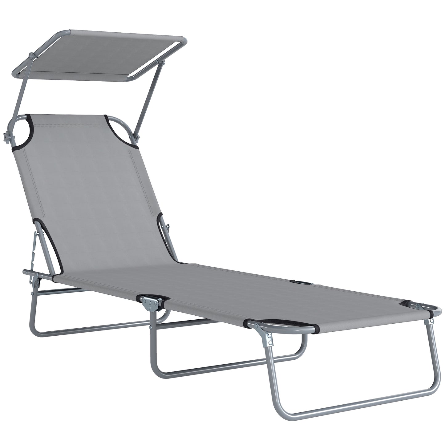 Outsunny Tumbona De Jardín Plegable Con Toldo Desmontable 187x58x36cm Gris Claro_0