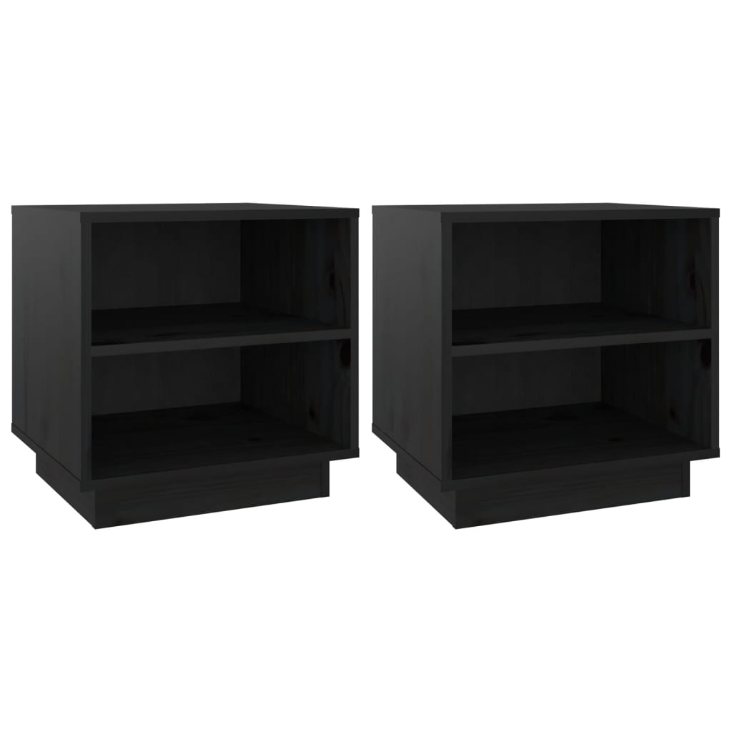 Mesitas De Noche 2 Uds Madera Maciza De Pino Negro 40x34x40 Cm_0