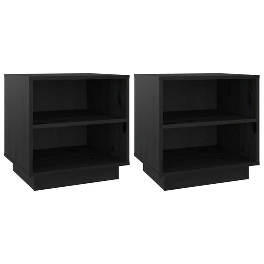 Mesitas De Noche 2 Uds Madera Maciza De Pino Negro 40x34x40 Cm_0