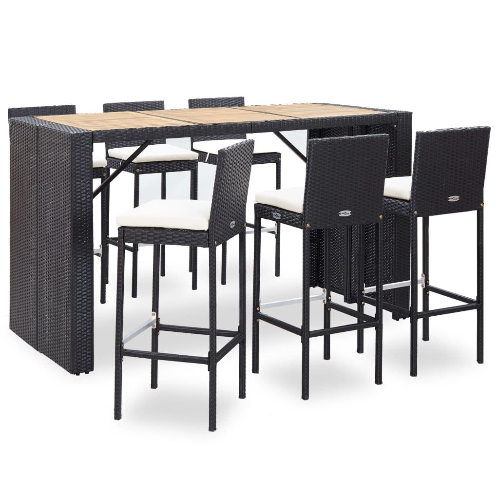 Vidaxl Set Muebles Bar Jardín Y Cojines 7 Pzas Ratán Sintético Negro_0