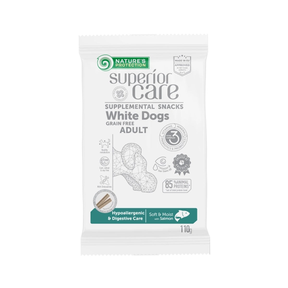 Petisco hipoalergénico de salmão para cães White Dog 110g Nature's Protection