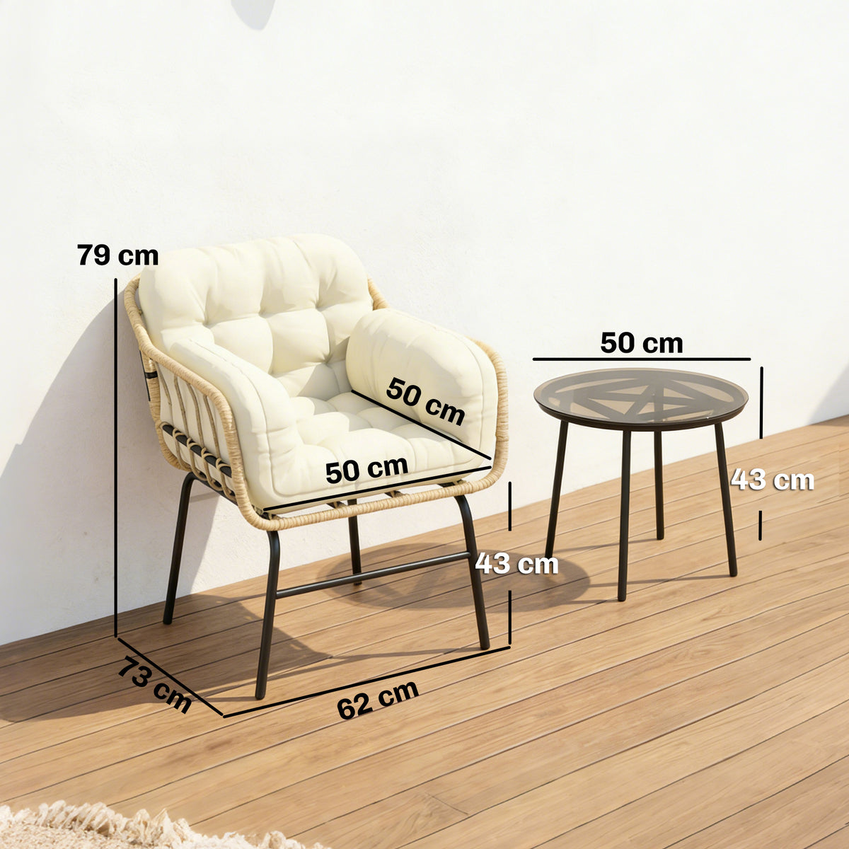 Conjunto Jardín Ratán Outsunny Ratán Pe, Metal Caqui 62x73x79 Cm_2